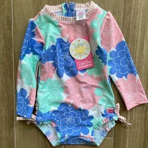 RuffleButts Floral Long Sleeve Swimsuit